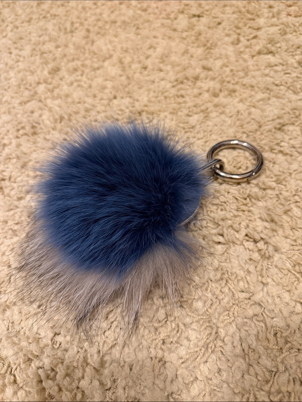 Blue and Gray real Fur Pom Keychain